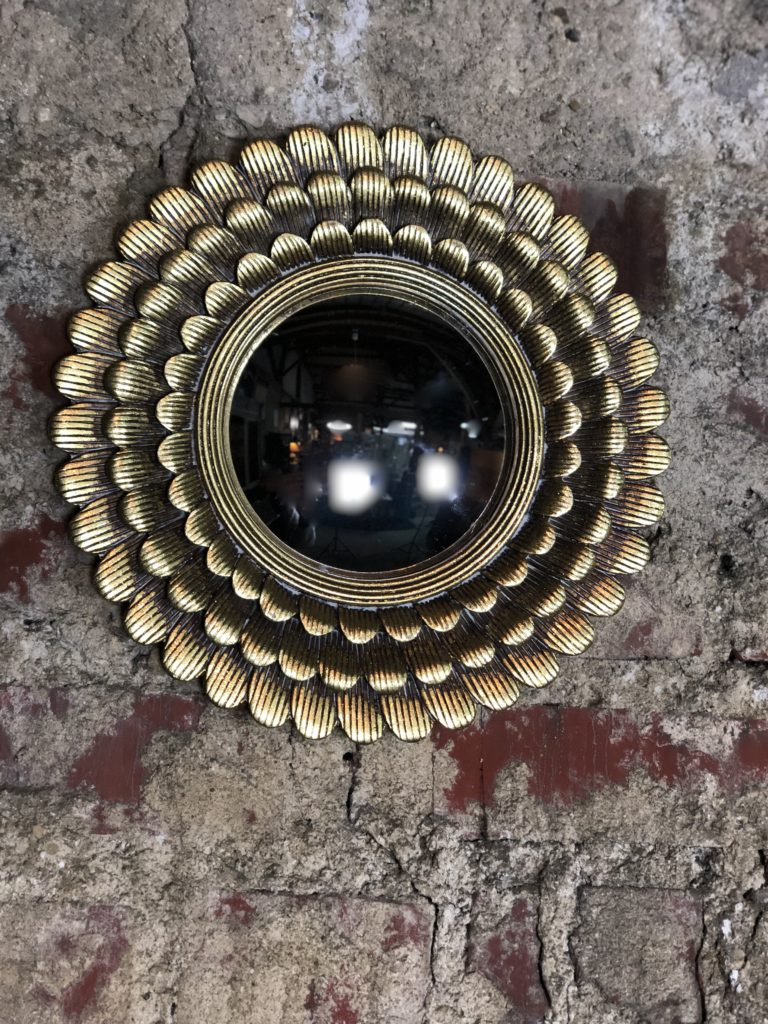 Mini Miroir Sorcière Cerclé Or Patiné - Style Vintage Milieu XXe - France - 7cm