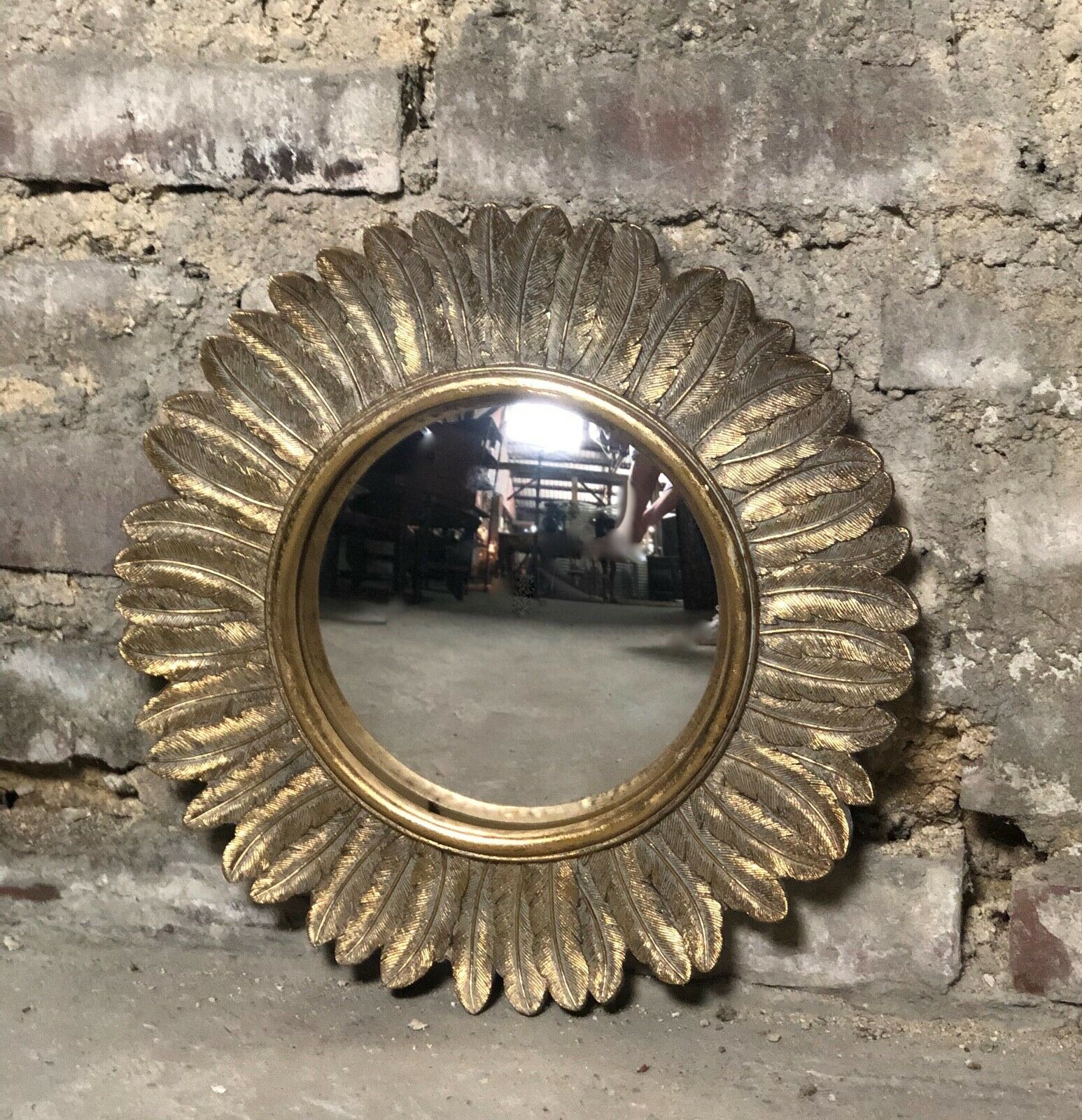 ② Ancien miroir soleil œil de sorcière métal — Antiquités