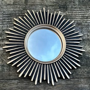 Miroir Irène noir et doré patiné avec oeil de sorcière diam 20 cm