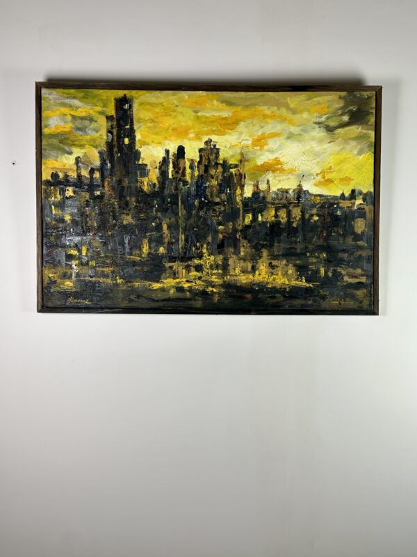 Peinture/huile sur toile "coucher de soleil sur Paris" Hipolito JIMENEZ 95x63cm