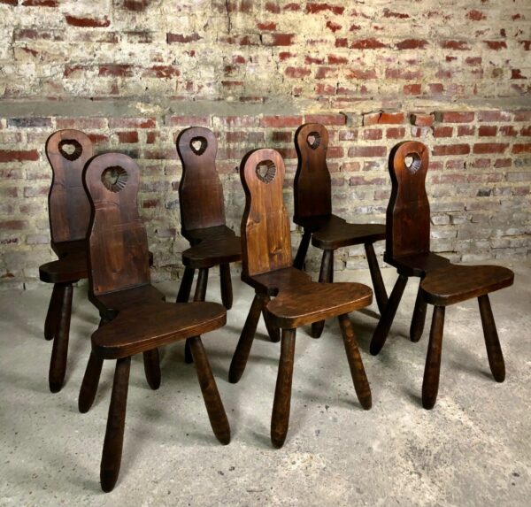 Chaises brutaliste de montagne (lot de 6) taillées à la gouge vintage 1960