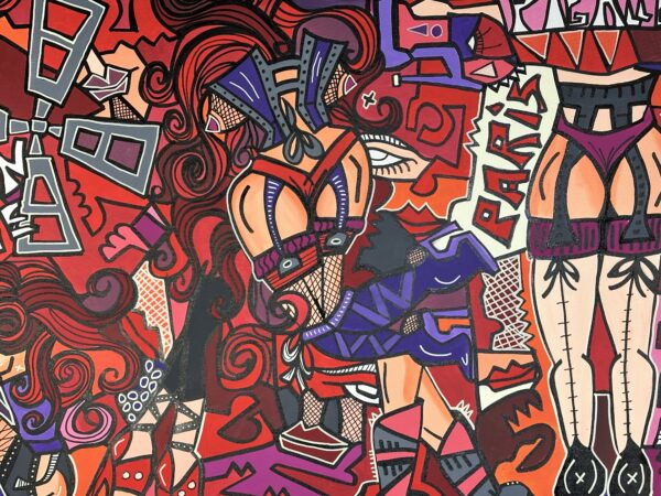 Peinture acrylique et Posca sur toile "Moulin Rouge" Art contemp. RED DITO – Image 4