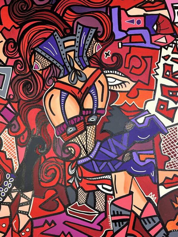 Peinture acrylique et Posca sur toile "Moulin Rouge" Art contemp. RED DITO – Image 9