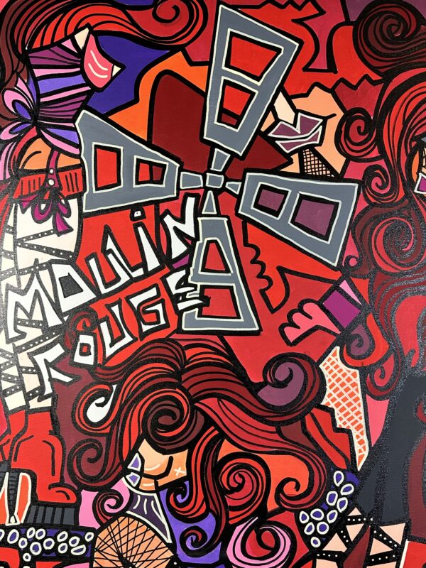 Peinture acrylique et Posca sur toile "Moulin Rouge" Art contemp. RED DITO – Image 10