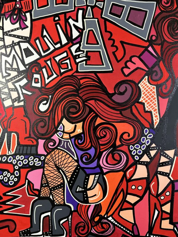 Peinture acrylique et Posca sur toile "Moulin Rouge" Art contemp. RED DITO – Image 3