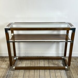 Console en bois et alu chromé