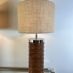 Lampe gainée cuir et métal années 1990 Ht 80 cm