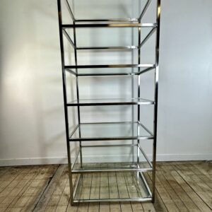 Bibliothèque étagère en inox et verre 1980'S