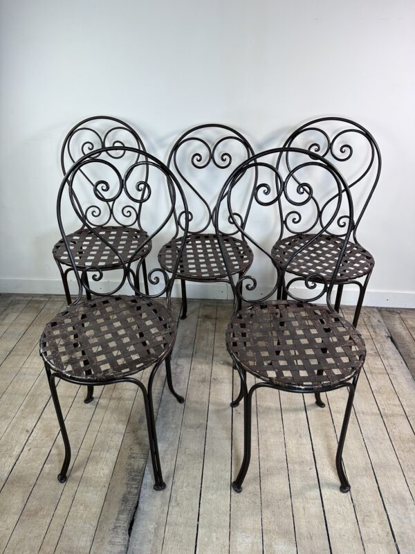 Chaises (série de 5) anciennes en fer forgé – Image 7