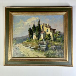 Peinture huile sur panneau "Scène provençale" par Georges Car