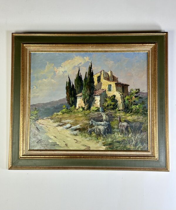 Peinture huile sur panneau "Scène provençale" par Georges Car