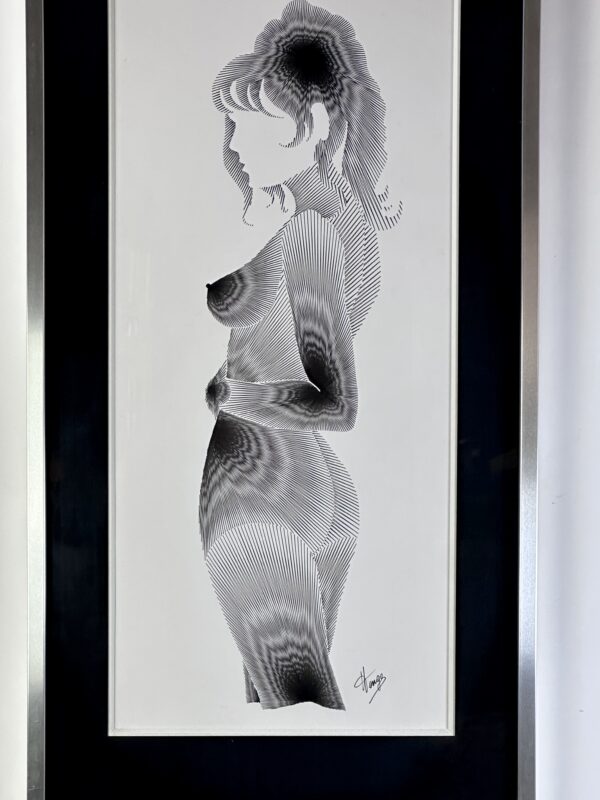 Dessin graphique encadré sous verre "silhouette" signé 1970'S – Image 7