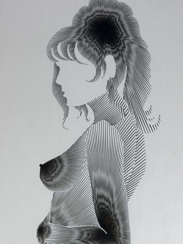 Dessin graphique encadré sous verre "silhouette" signé 1970'S – Image 5