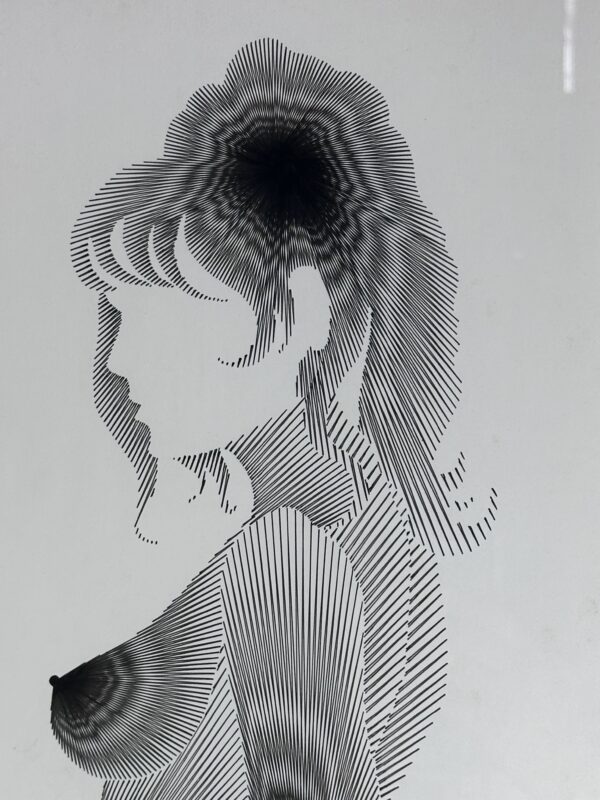 Dessin graphique encadré sous verre "silhouette" signé 1970'S – Image 2