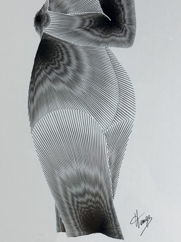 Dessin graphique encadré sous verre "silhouette" signé 1970'S – Image 4