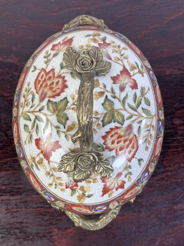 Pot en céramique émaillée et bronze de style Louis XV 22x16cm – Image 9