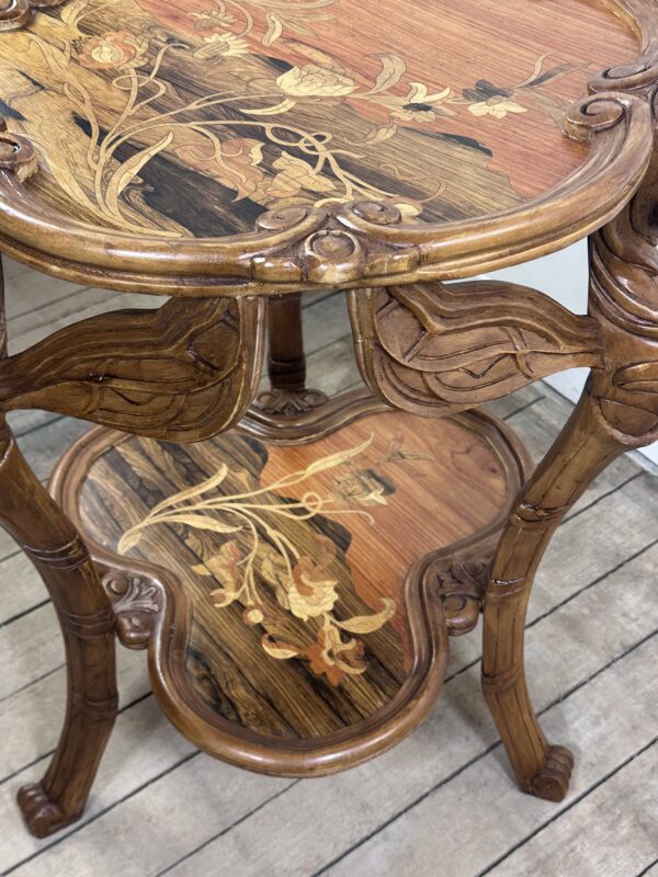 Guéridon aux libellules de style Gallé Art nouveau en marqueterie – Image 10