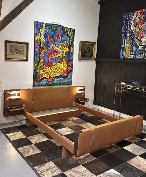 Lit vintage 1970 en palissandre, métal chromé et tissu façon velours – Image 2