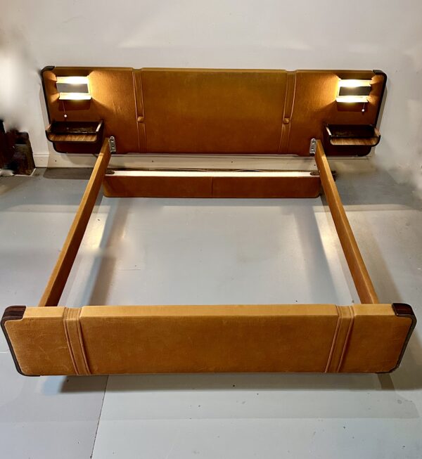 Lit vintage 1970 en palissandre, métal chromé et tissu façon velours – Image 10
