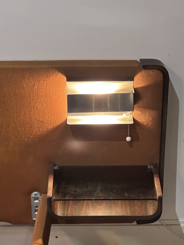 Lit vintage 1970 en palissandre, métal chromé et tissu façon velours – Image 9