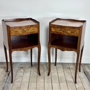 Chevets (la paire) de style Louis XV en marqueterie et bronze