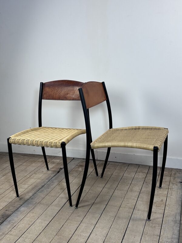 Chaises (lot de 2) en métal, cuir et paillage 1960'S – Image 4