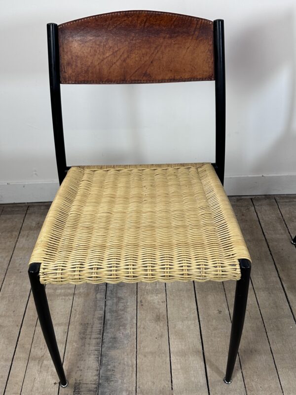 Chaises (lot de 2) en métal, cuir et paillage 1960'S – Image 6