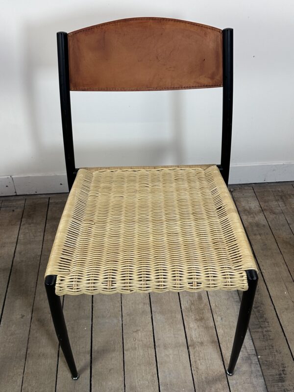 Chaises (lot de 2) en métal, cuir et paillage 1960'S – Image 7