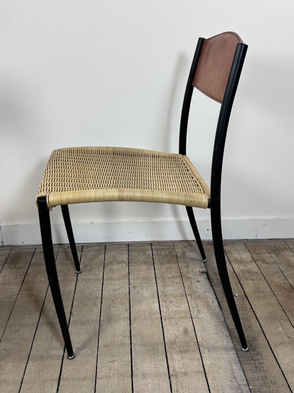 Chaises (lot de 2) en métal, cuir et paillage 1960'S – Image 2