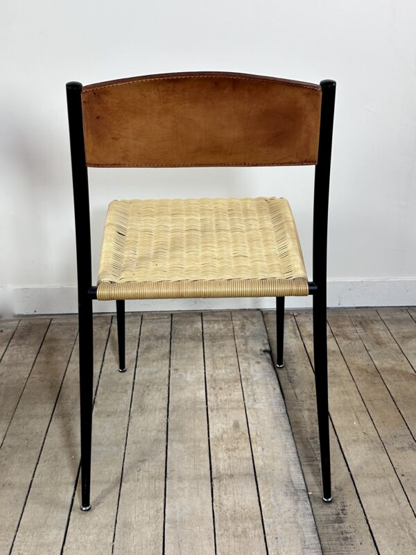Chaises (lot de 2) en métal, cuir et paillage 1960'S – Image 10