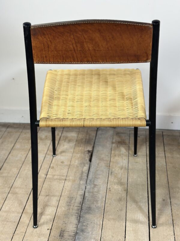 Chaises (lot de 2) en métal, cuir et paillage 1960'S – Image 8