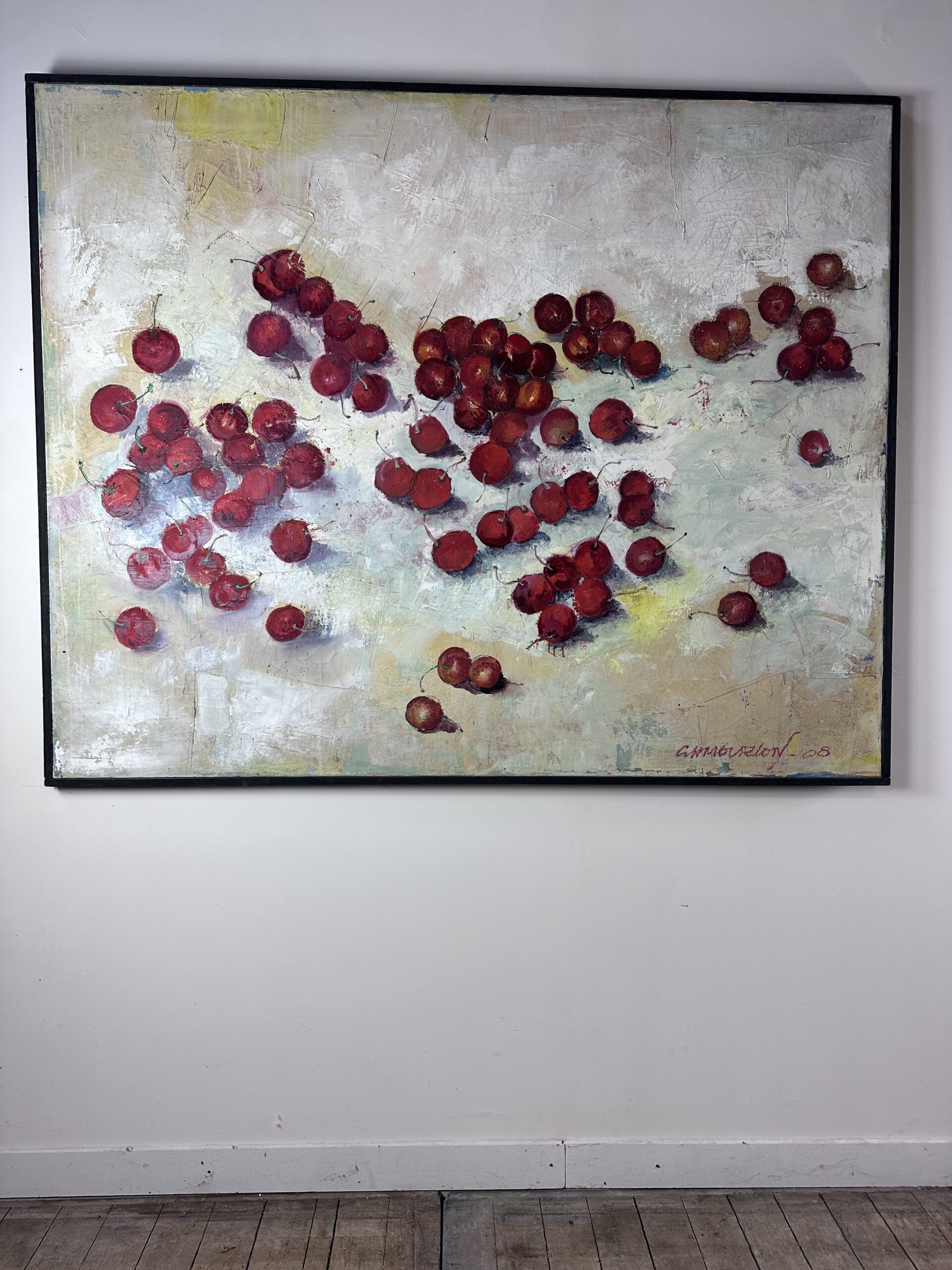 Tableau peinture huile sur toile " Les cerises" signé G. MOURLON