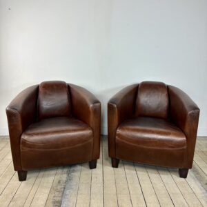 Fauteuils (la paire) Club Havane en cuir patiné