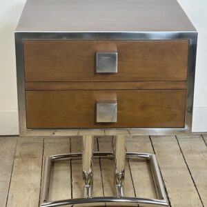 Bout de canapé / chevet style Art déco en bois et alu chromé