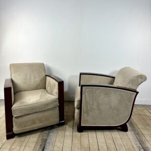 Fauteuils (la paire) époque Art déco en palissandre et suédine