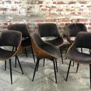 Chaises (lot de 6) scandinaves en bois et velours années 2000