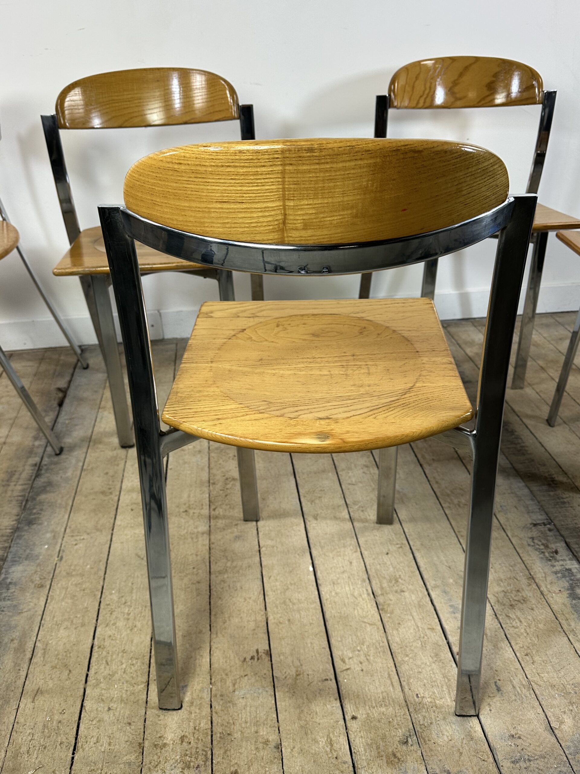 Ensemble Table + 6 chaises en orme et chrome vintage 1980 – Image 7