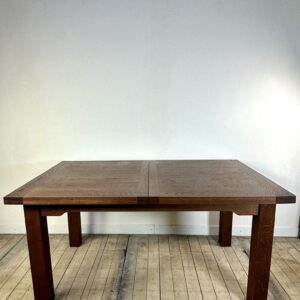 Table brutaliste en chêne massif à 2 allonges 1990'S