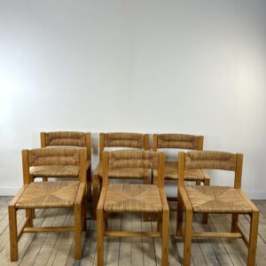 Série de 6 chaises en orme massif Maison REGAIN 1970