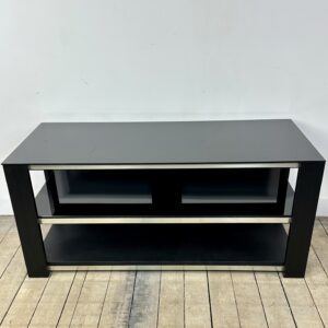 Meuble TV HI-FI en mélaminé noir et alu brossé vintage 80'S