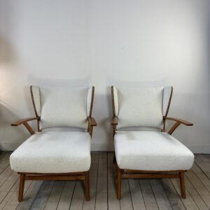Fauteuils (la paire) bois et tissus bouclés 1950'S