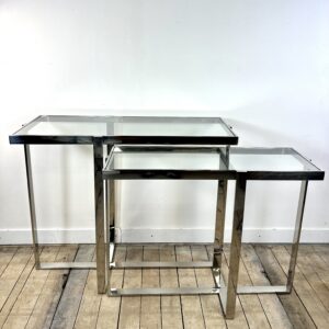 Console double en métal chromé et verre Années 2000