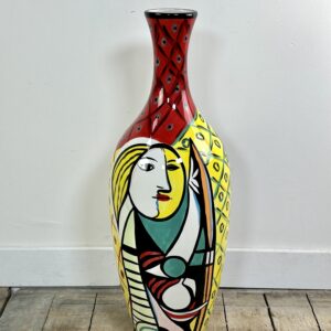 Vase cubiste en céramique émaillée contemporain peint à la main Ht 64cm