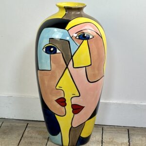 Vase cubiste en céramique émaillée contemporain peint à la main