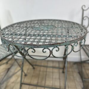 Alternative view of Salon de Jardin en fer forgé pliable vert patiné 1 table + 2 Chaises