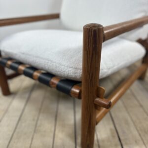 Alternative view of Fauteuil Lounge Vintage Pin Massif 1970 Tissu Bouclé Écru