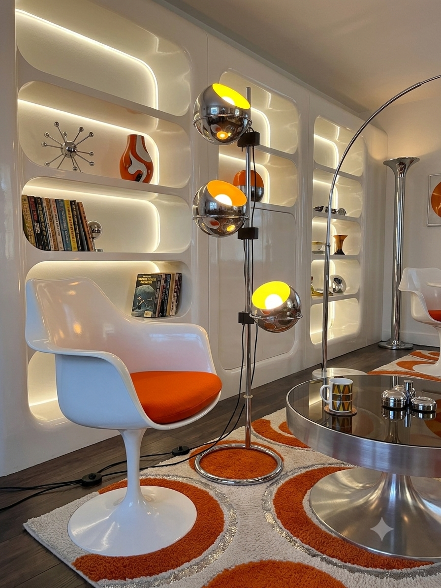 Lampadaire Vintage Space Age "Eyeball" 3 Globes Chromés 1970'S – Image 2