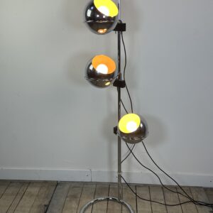 Lampadaire Vintage Space Age "Eyeball" 3 Globes Chromés 1970'S