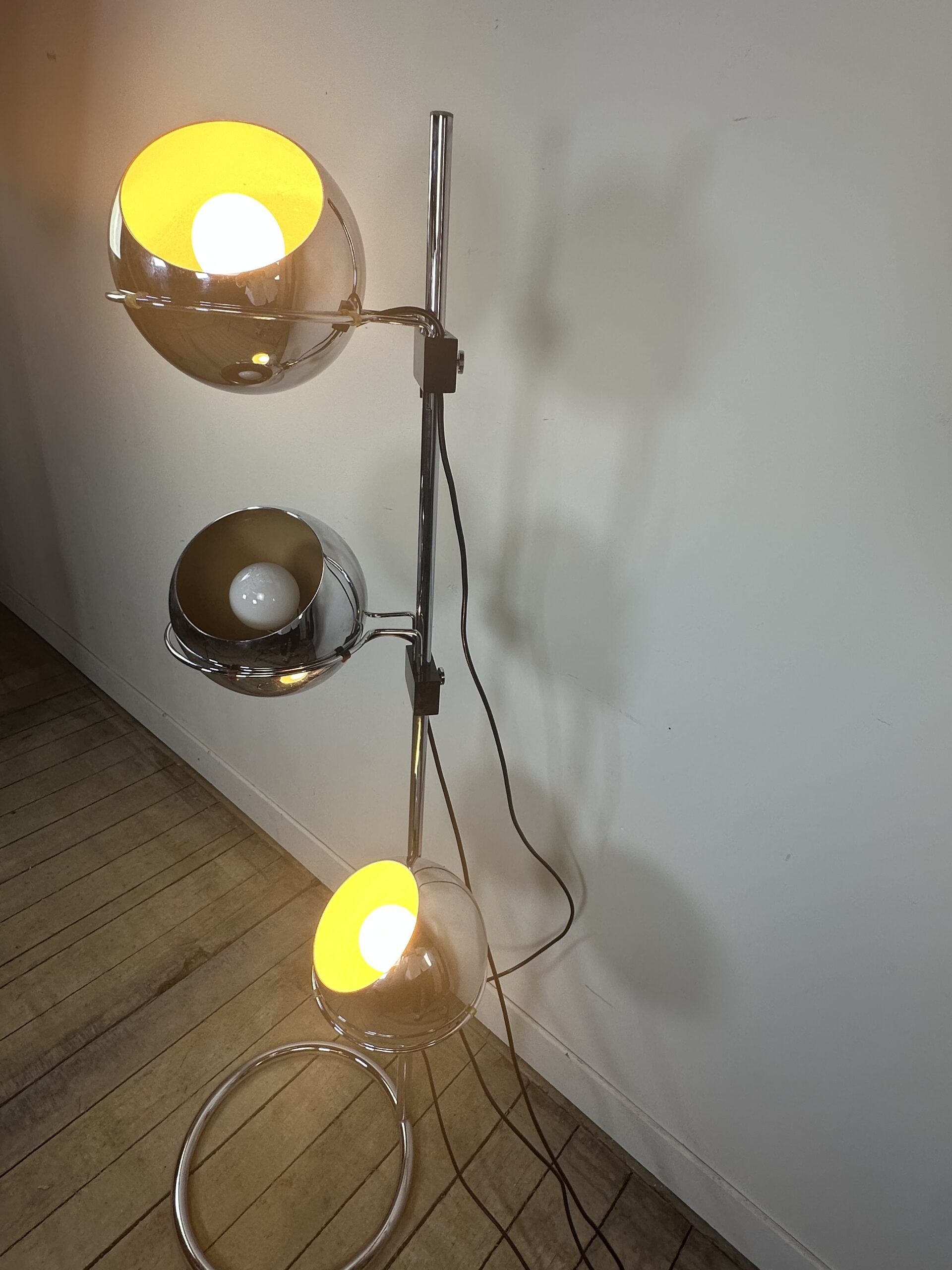 Lampadaire Vintage Space Age "Eyeball" 3 Globes Chromés 1970'S – Image 7