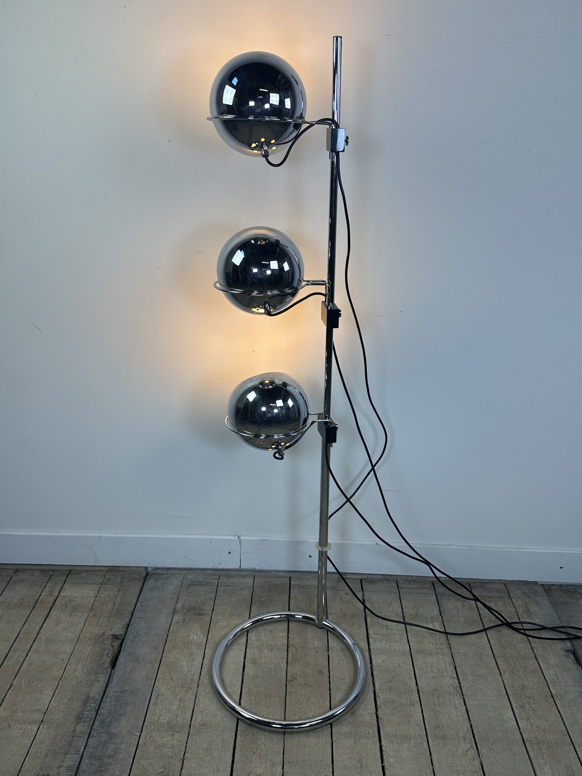 Lampadaire Vintage Space Age "Eyeball" 3 Globes Chromés 1970'S – Image 6